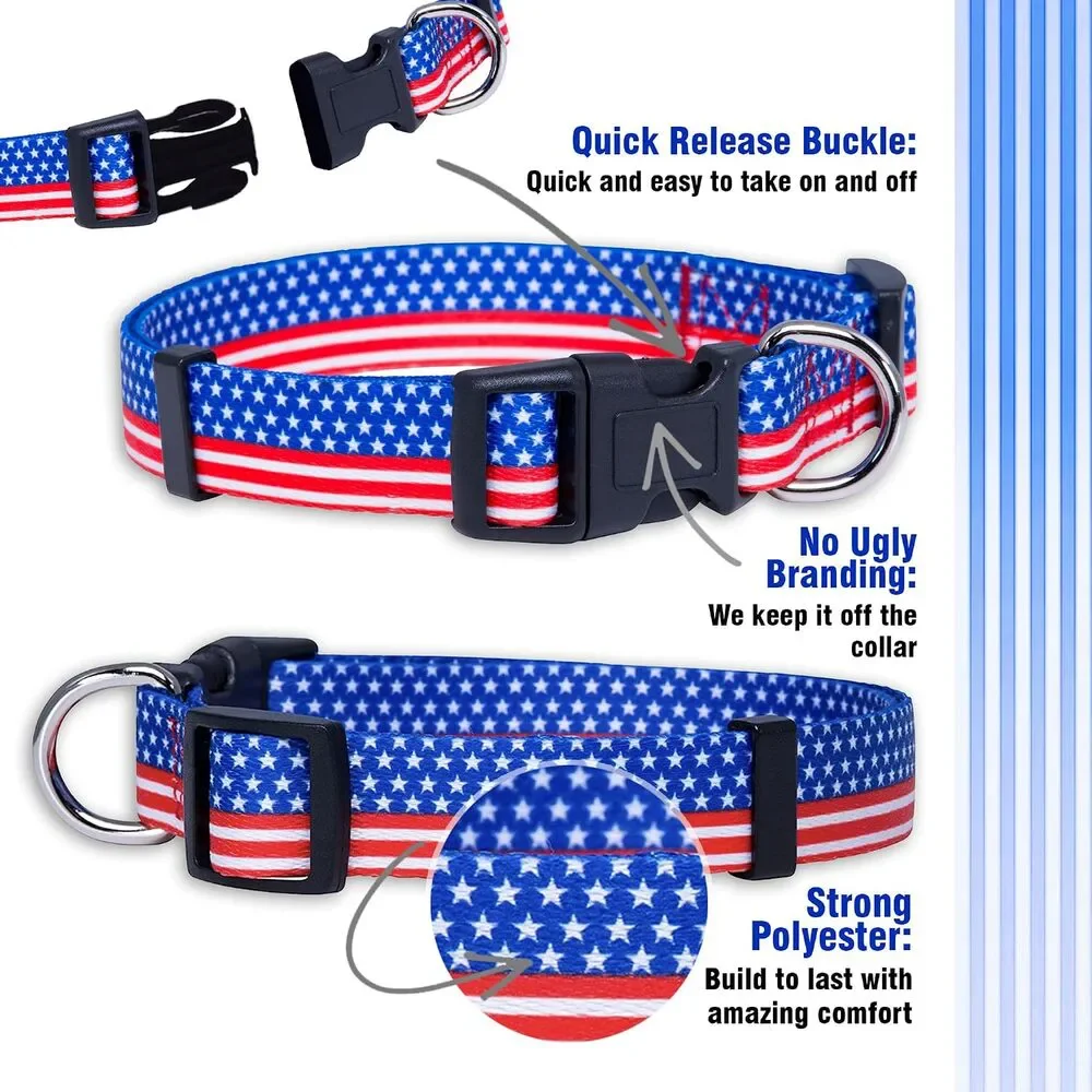 American Flag Dog Collar Red White and Blue- Patriotic Collars Flag II Medium
